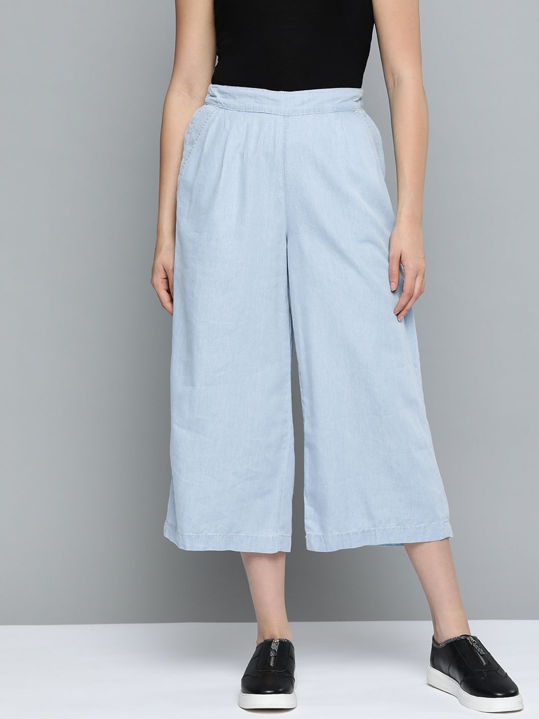 Chemistry Women Blue Solid Regular Fit Culottes Price in India