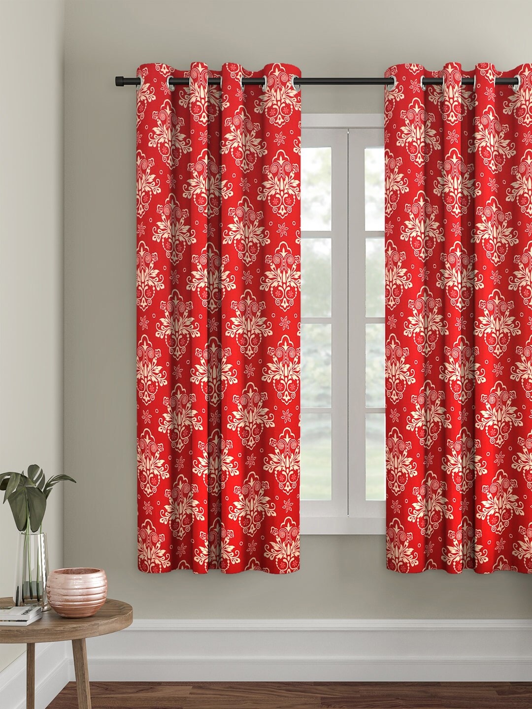 Cortina Red & Beige Single Regular Window Curtain Price in India