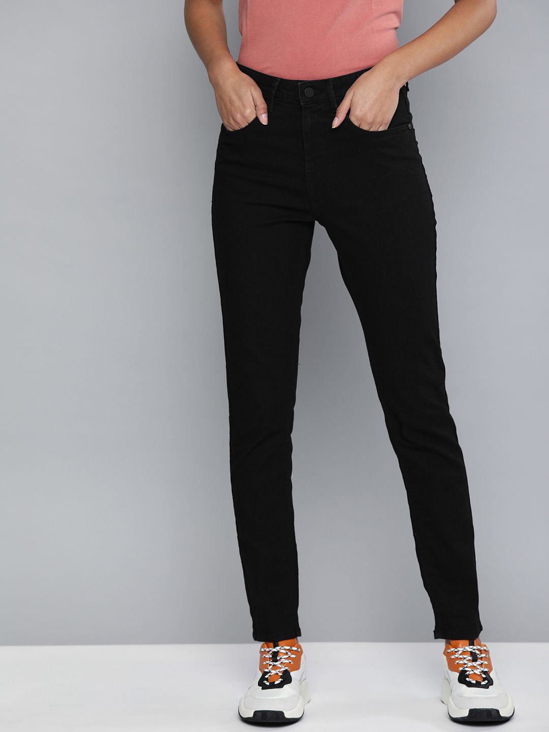 HERE&NOW Women Black Skinny Fit High-Rise Clean Look Stretchable Jeans Price in India