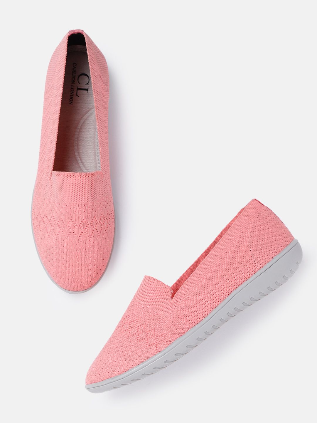 Carlton London sports Women Pink Knitted Woven Design Slip-Ons Price in India