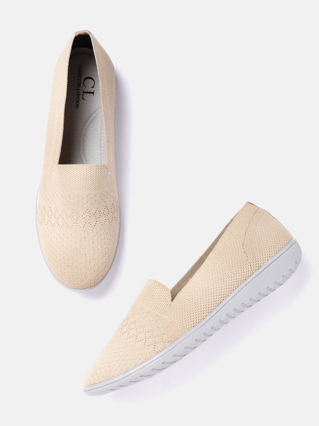 Carlton London sports Women Beige Woven Design Slip-On Sneakers Price in India