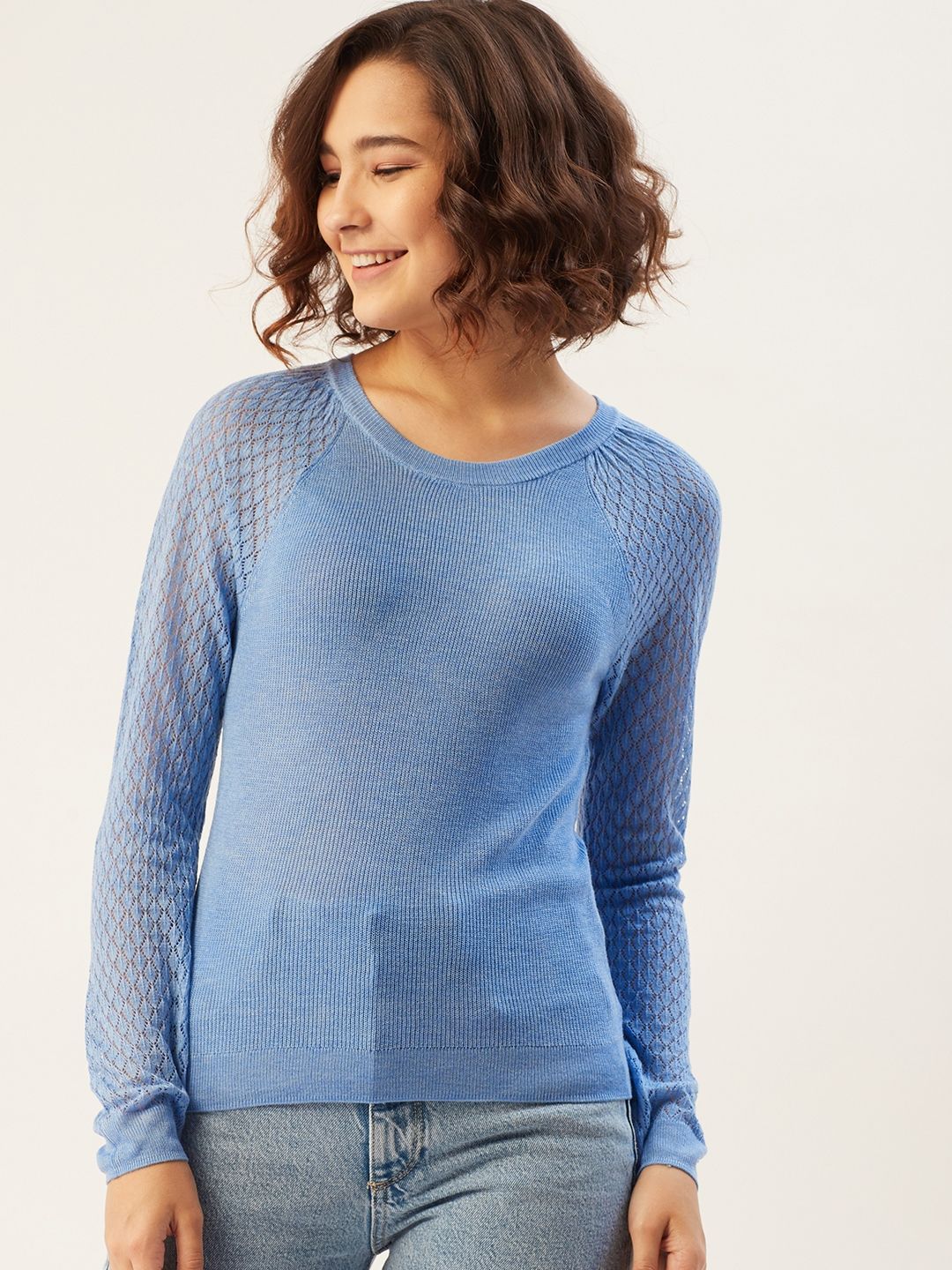 MANGO Women Blue Pullover Sweater Price in India