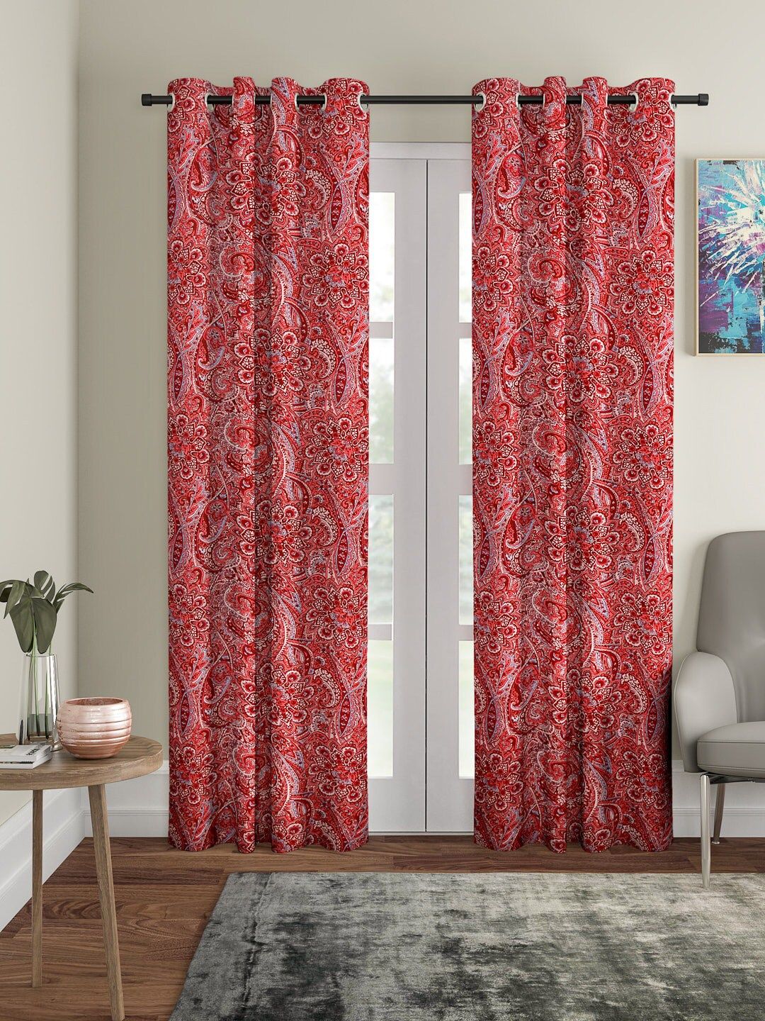 Cortina Red & Pink Set of 2 Curtain Curtains Price in India