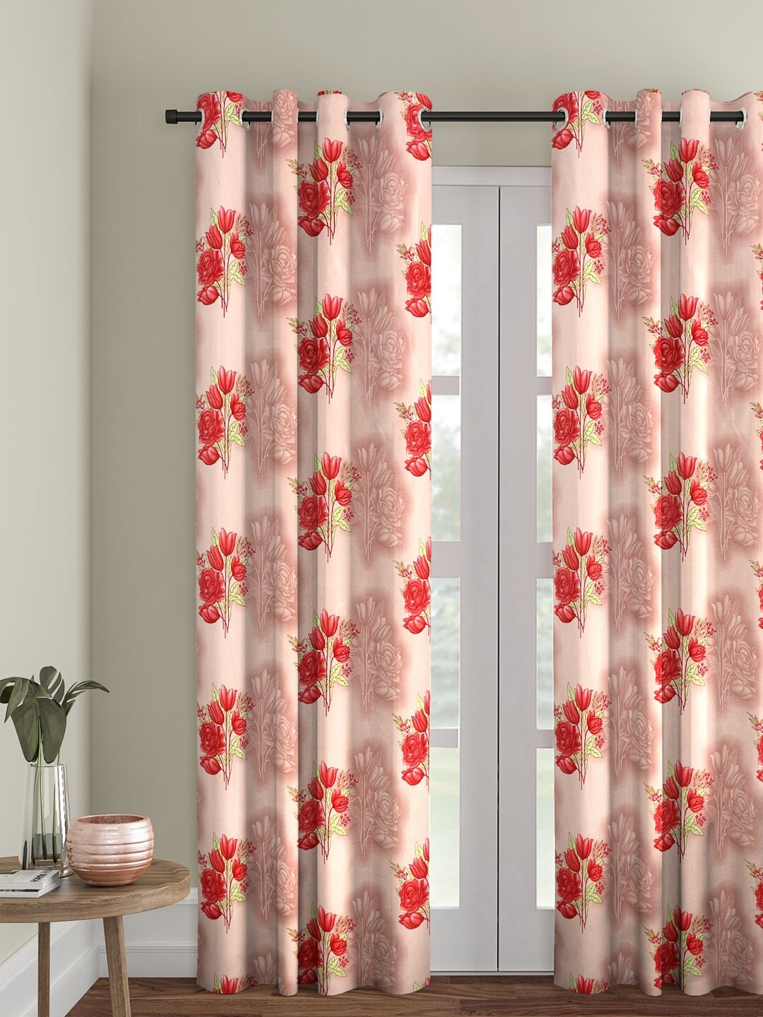 Cortina Pink Single Floral Print Curtain Price in India