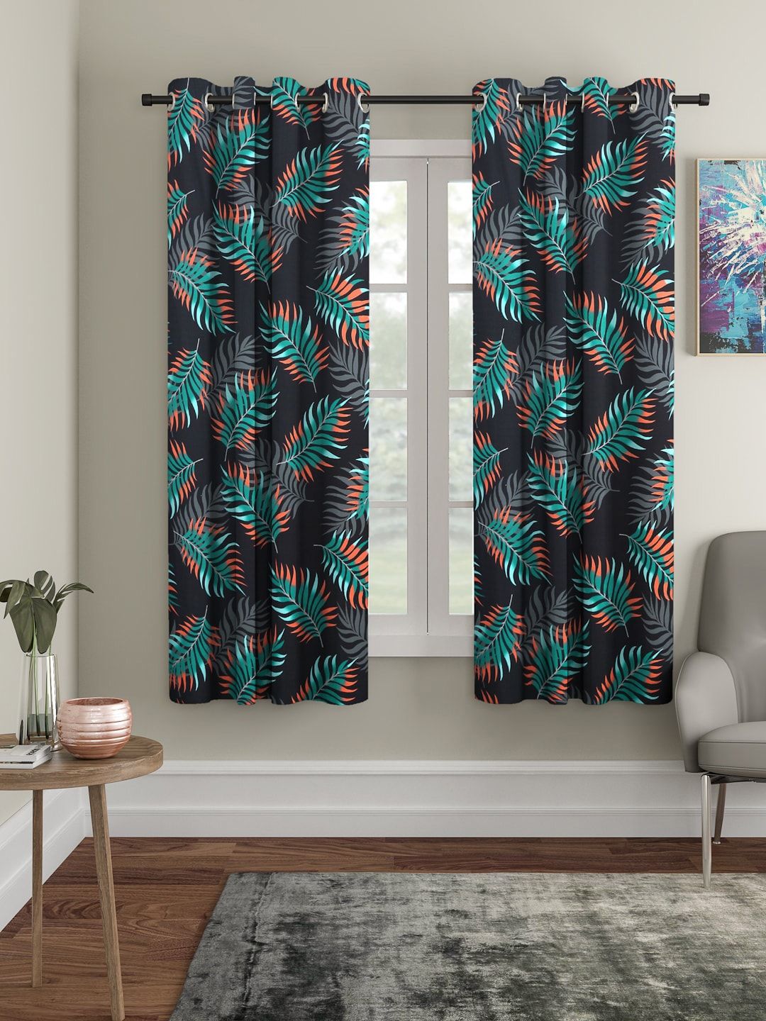 Cortina Black & Green Set of 2 Window Curtains Price in India
