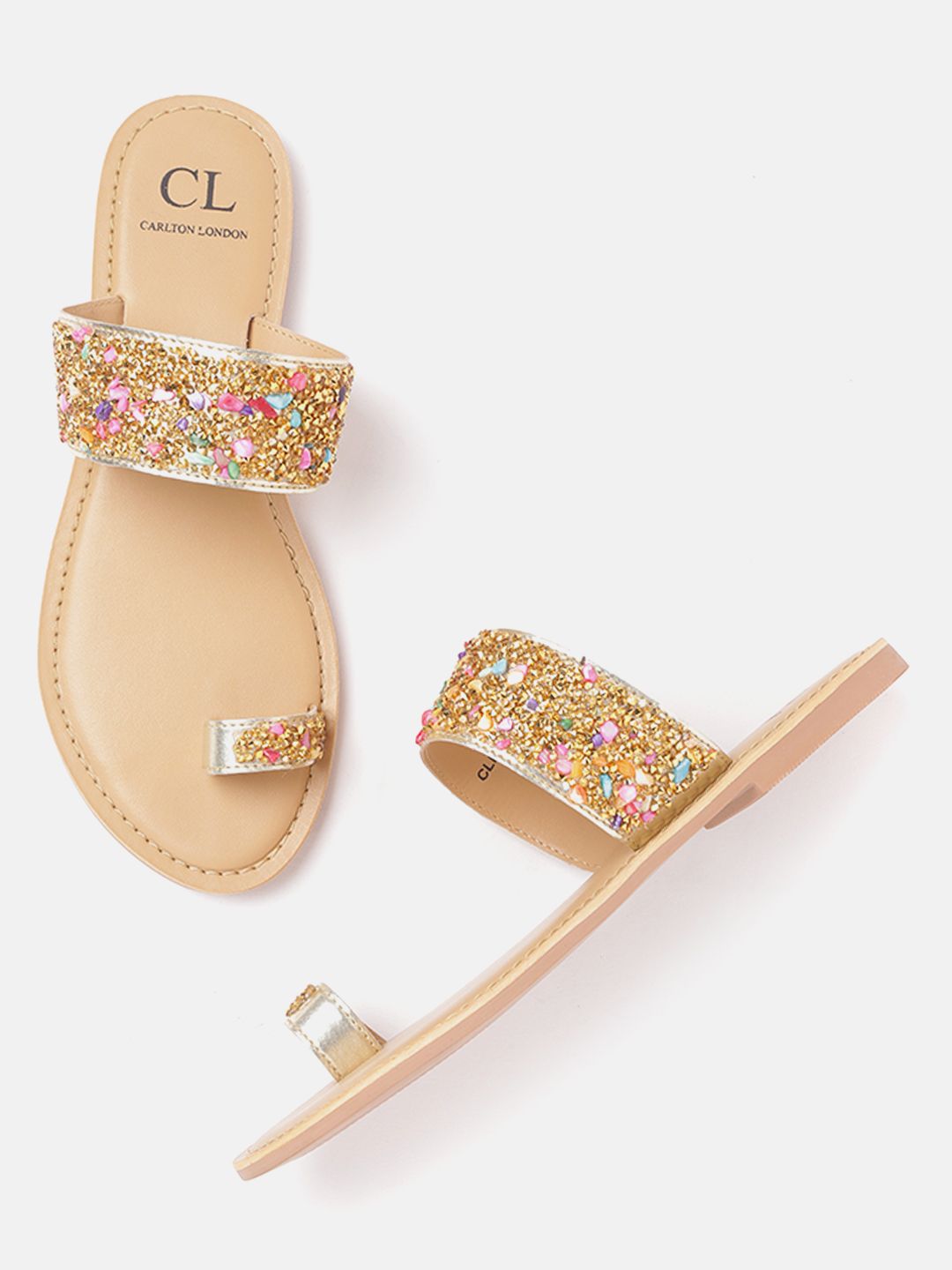 Carlton London Women Gold-Toned & Pink Embellished One Toe Flats