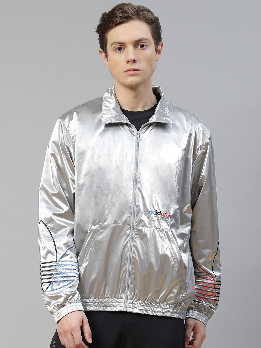 Buy ADIDAS Originals Men Silver Solid Tricolor Track Jacket
