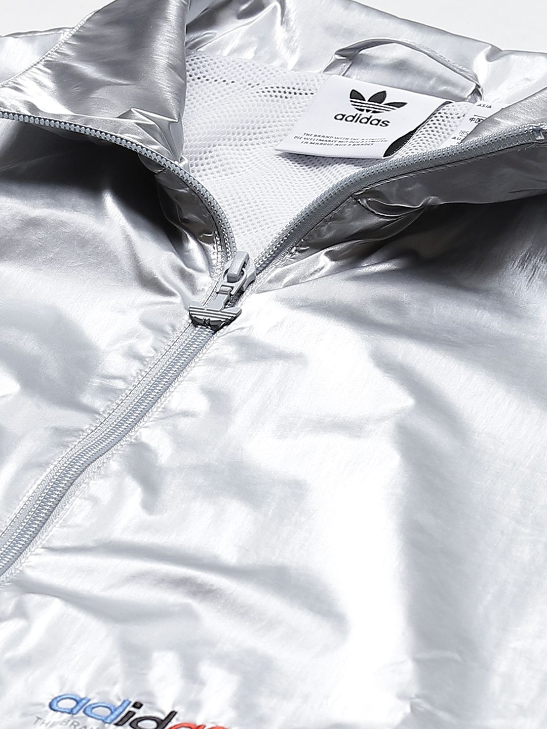 ジャケット・アウター Adidas Sliver Nylon Track Jacket Buy ADIDAS Originals Men Silver Solid Tricolor Track Jacket