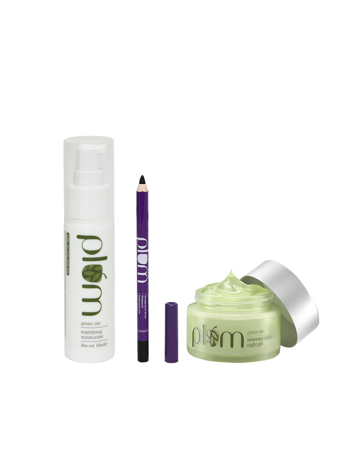 Plum Plum Set of Green Tea Moisturiser, NaturStudio Kohl Kajal & Green Tea Night Gel