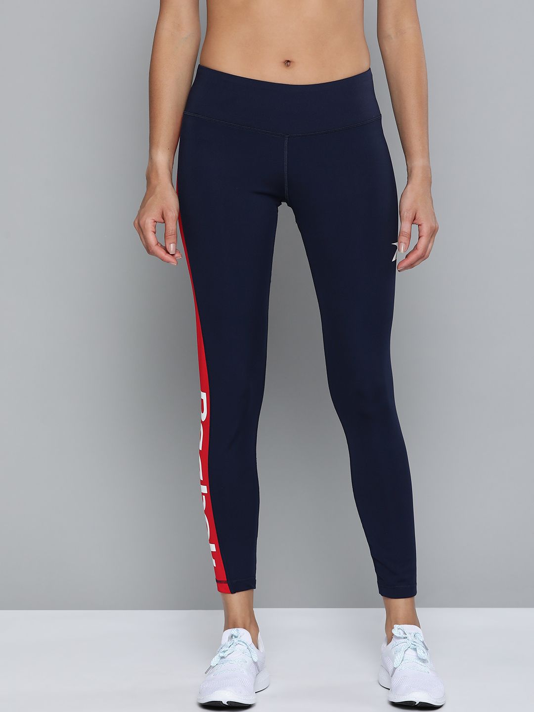Reebok Women Navy Blue Solid Calzas TE Linear Logo Polyester Tights Price in India