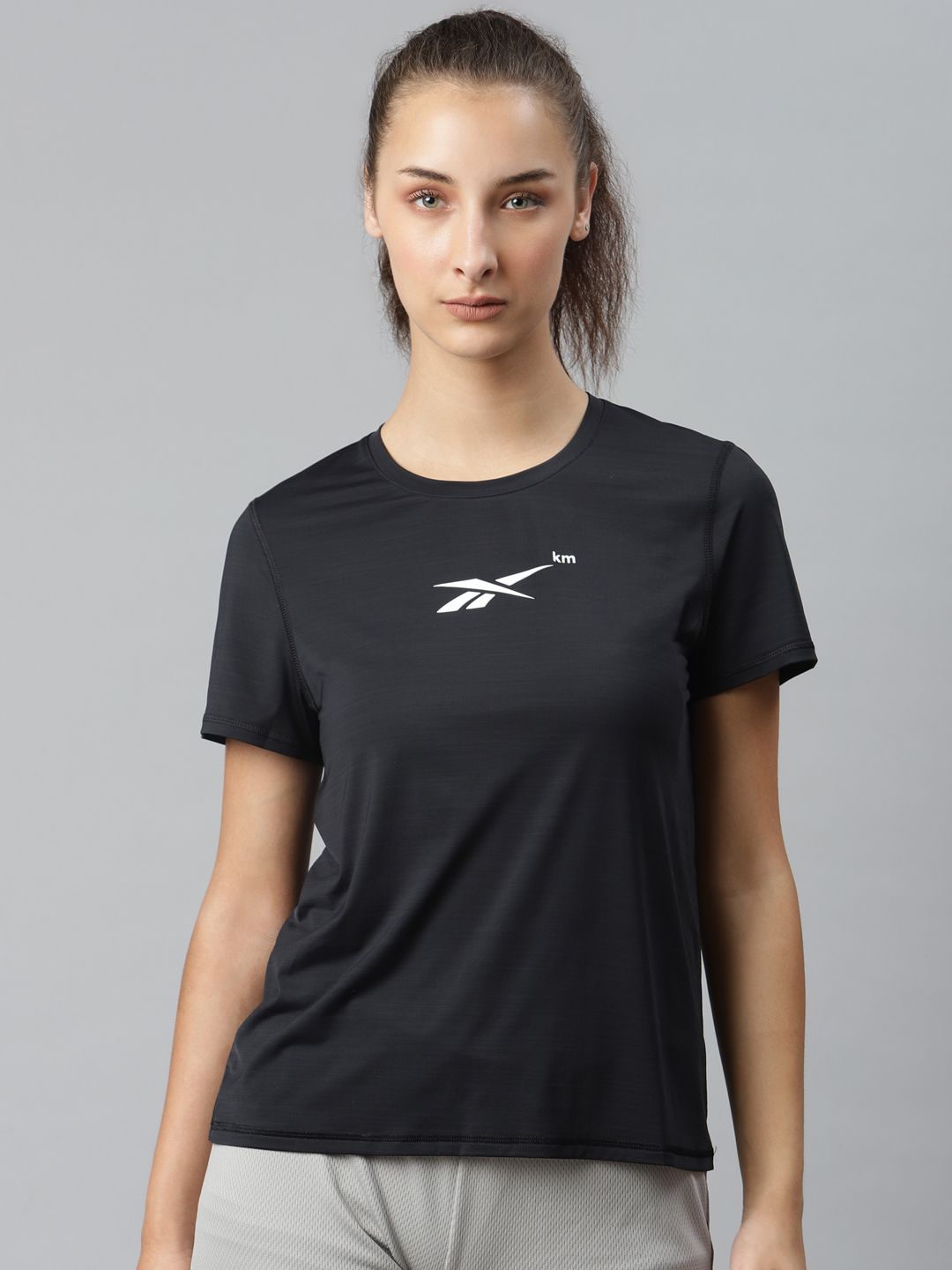 Reebok Women Black Techstyle Running Activchill Solid Round Neck T-shirt Price in India