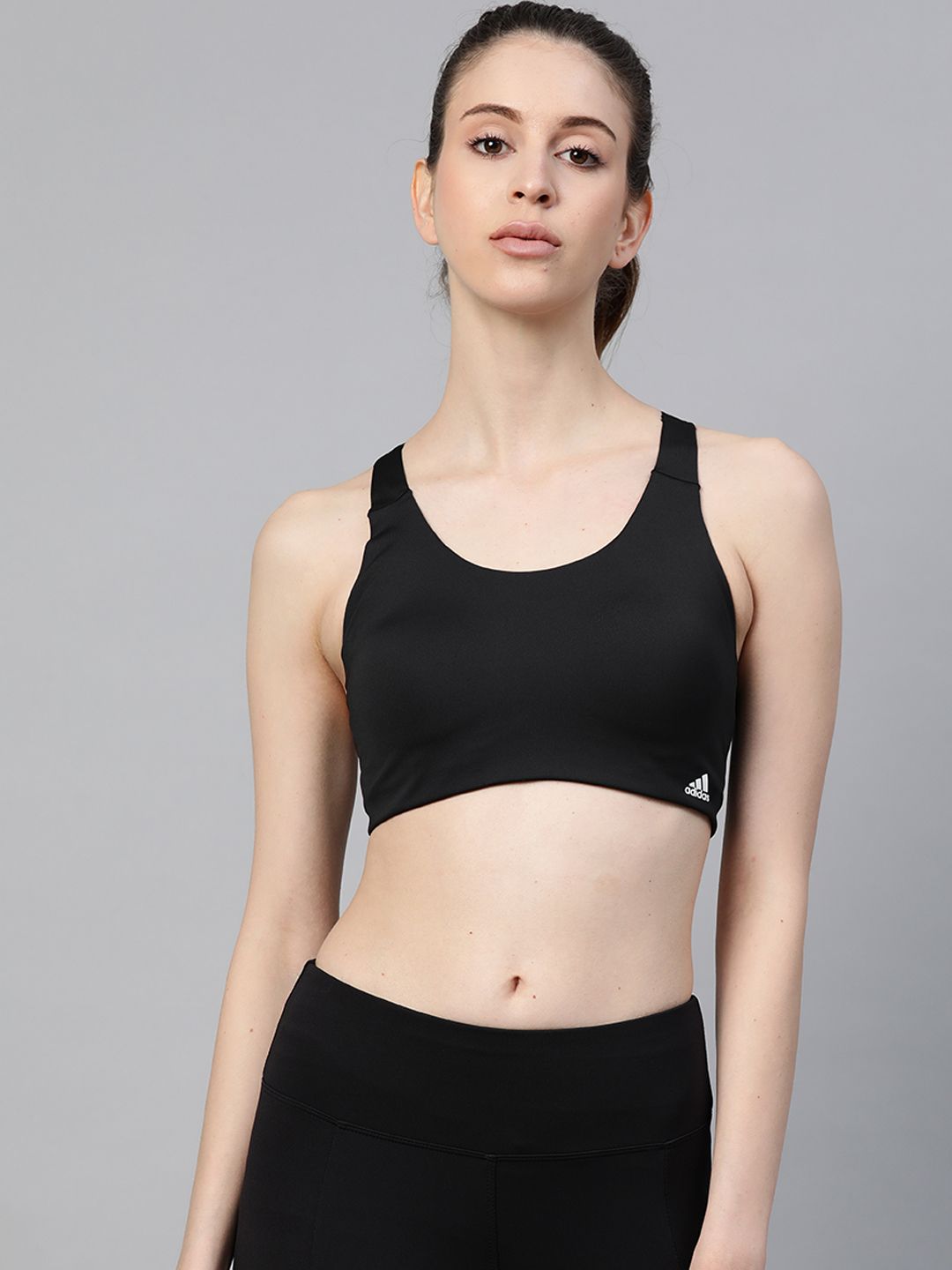ADIDAS Black Solid Non-Wired Lightly Padded Hight Support Sustainable Workout Sustainable Bra GL0589 Price in India