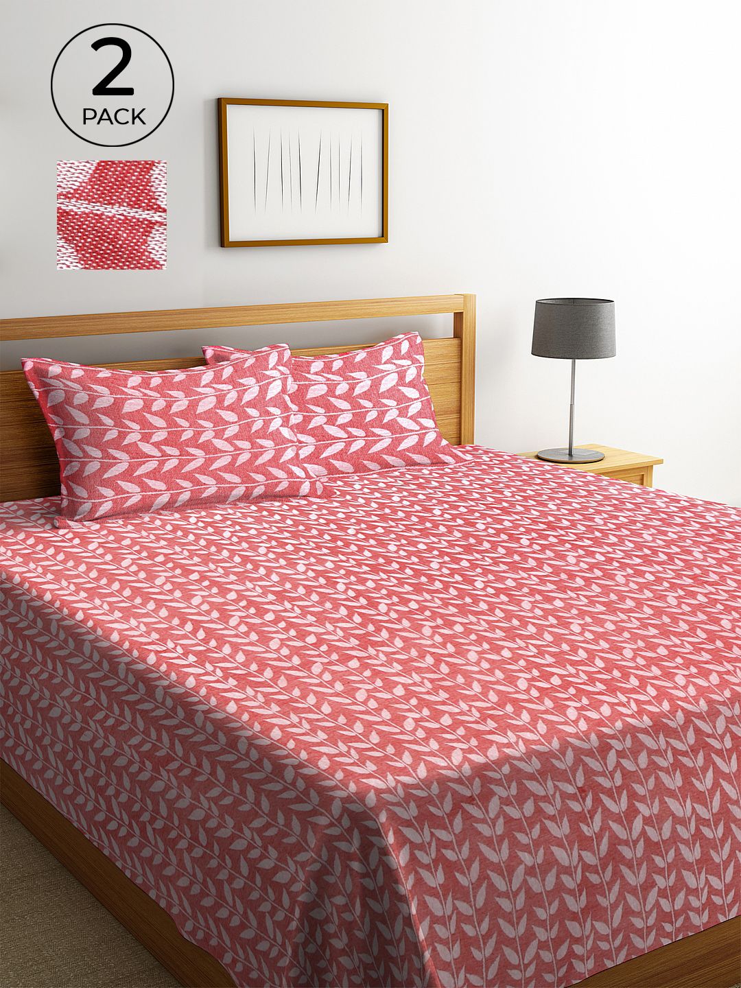 Klotthe Pack of 2 Red Woven Design Double Bed Cover With 4 Pillow Covers Price in India