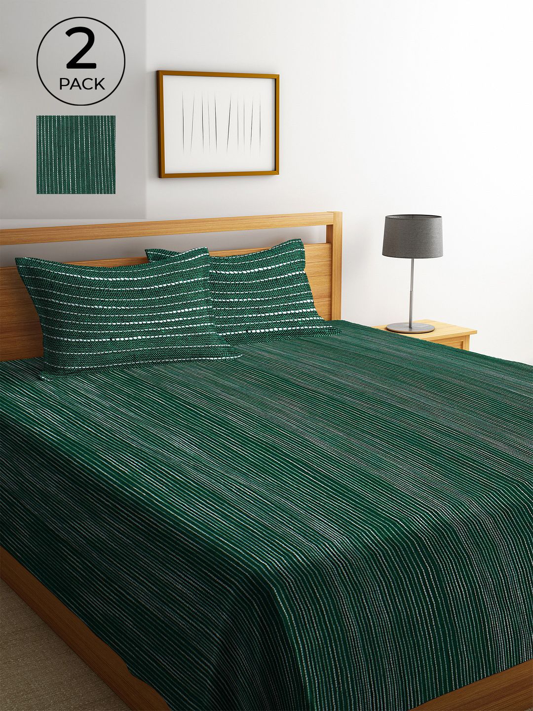 Klotthe Pack of 2 Green Woven Design Double Bed Cover With 4 Pillow Covers Price in India