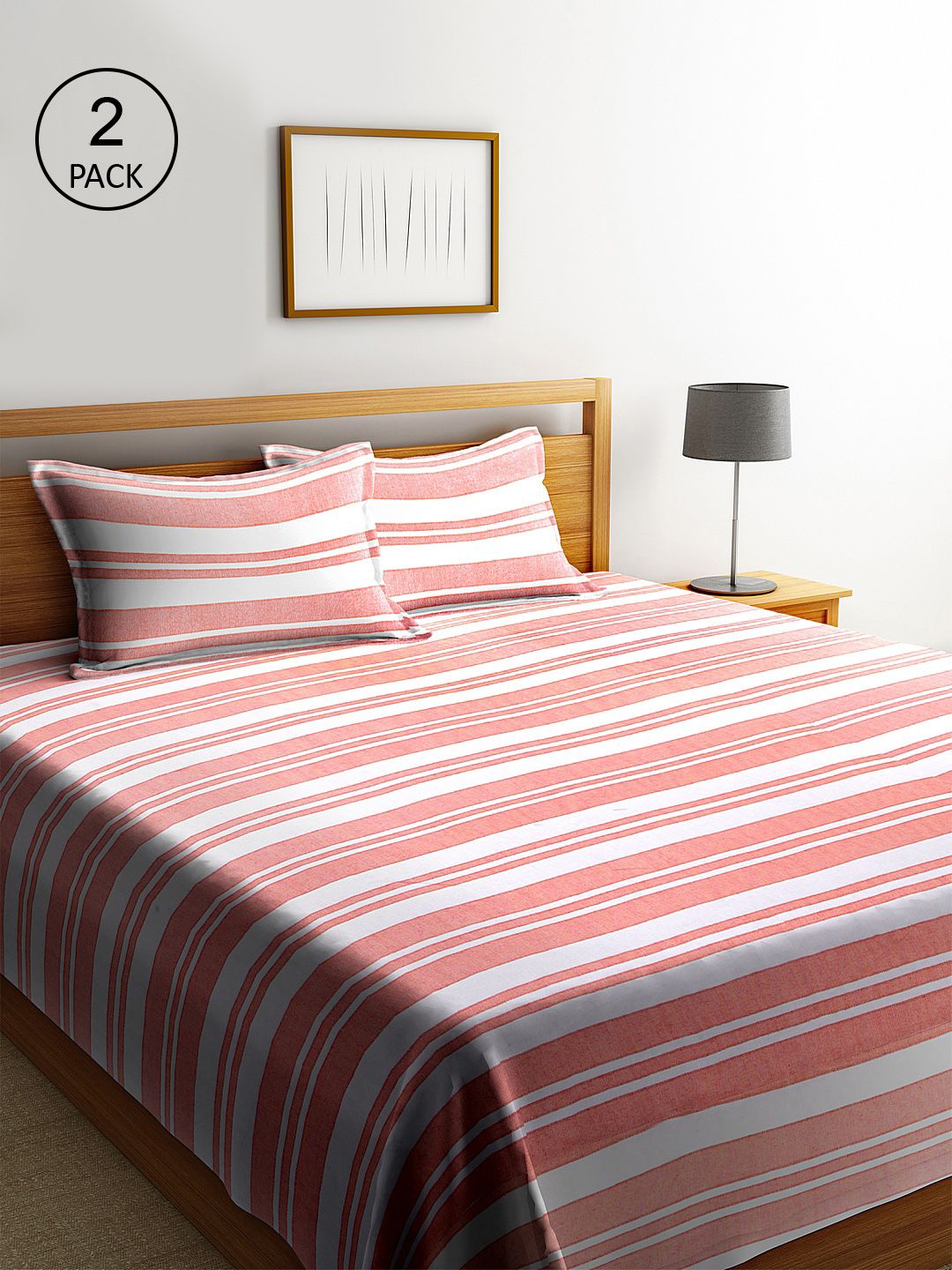 Klotthe Pack of 2 Orange Woven Design Double Bed Cover With 2 Pillow Covers Price in India