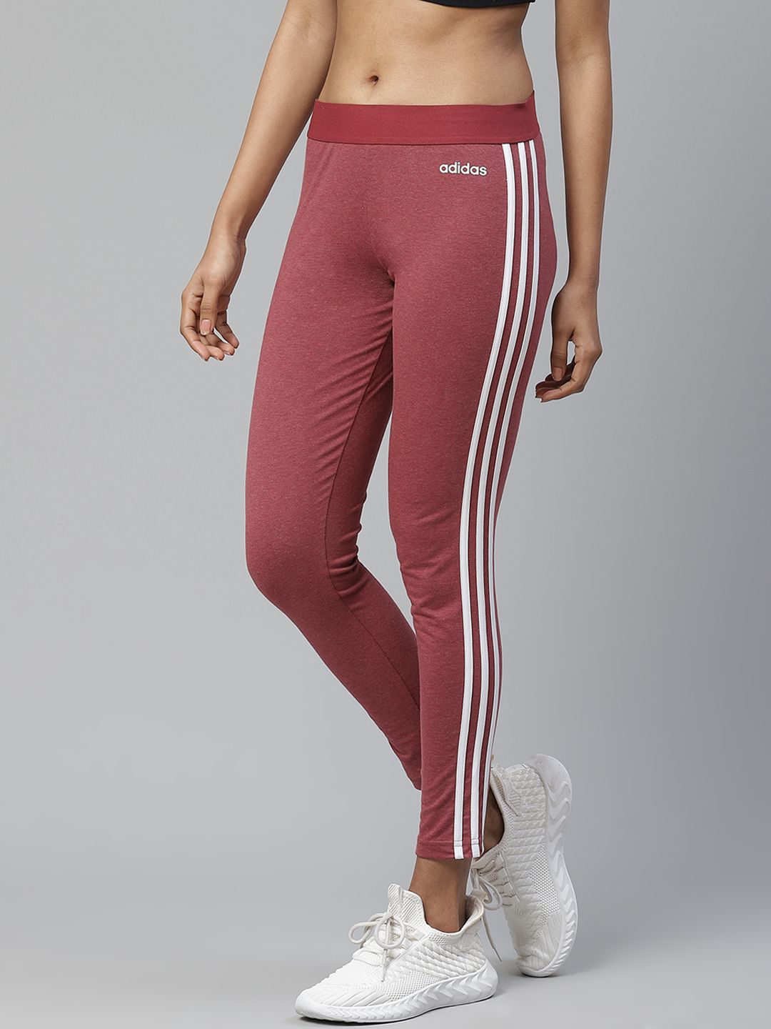ADIDAS Women Rust Red Solid Essentials 3-Stripes Tights Price in India