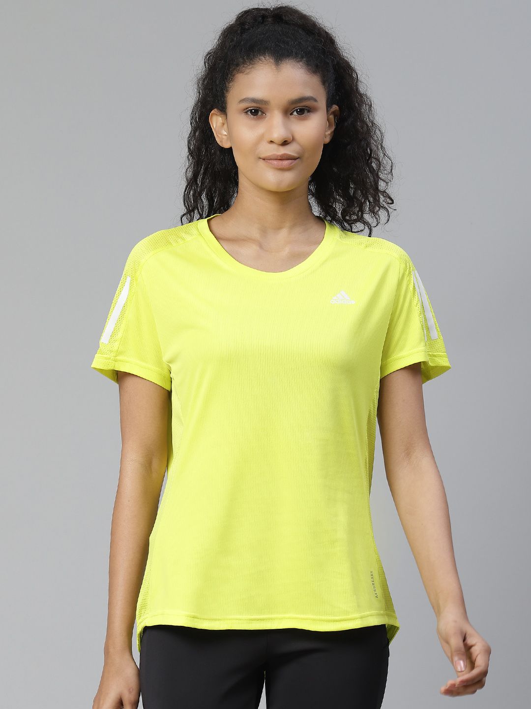 ADIDAS Women Fluorescent Green Solid Own The Run T-Shirt