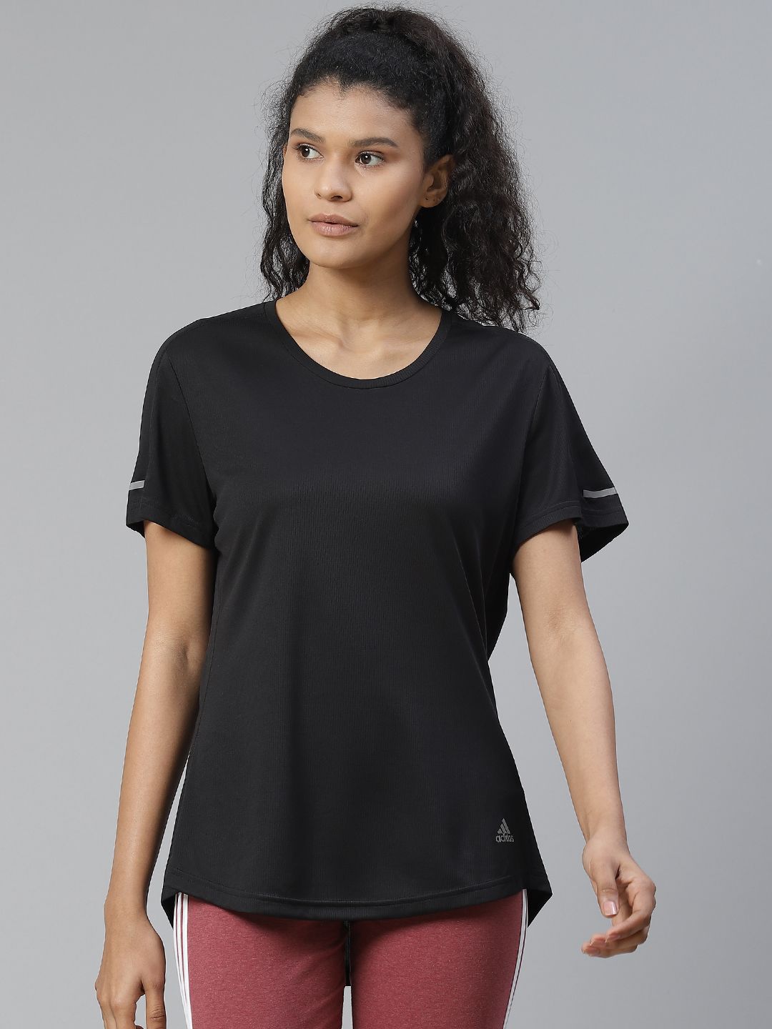 ADIDAS Women Black Solid Run IT Sustainable T-shirt Price in India