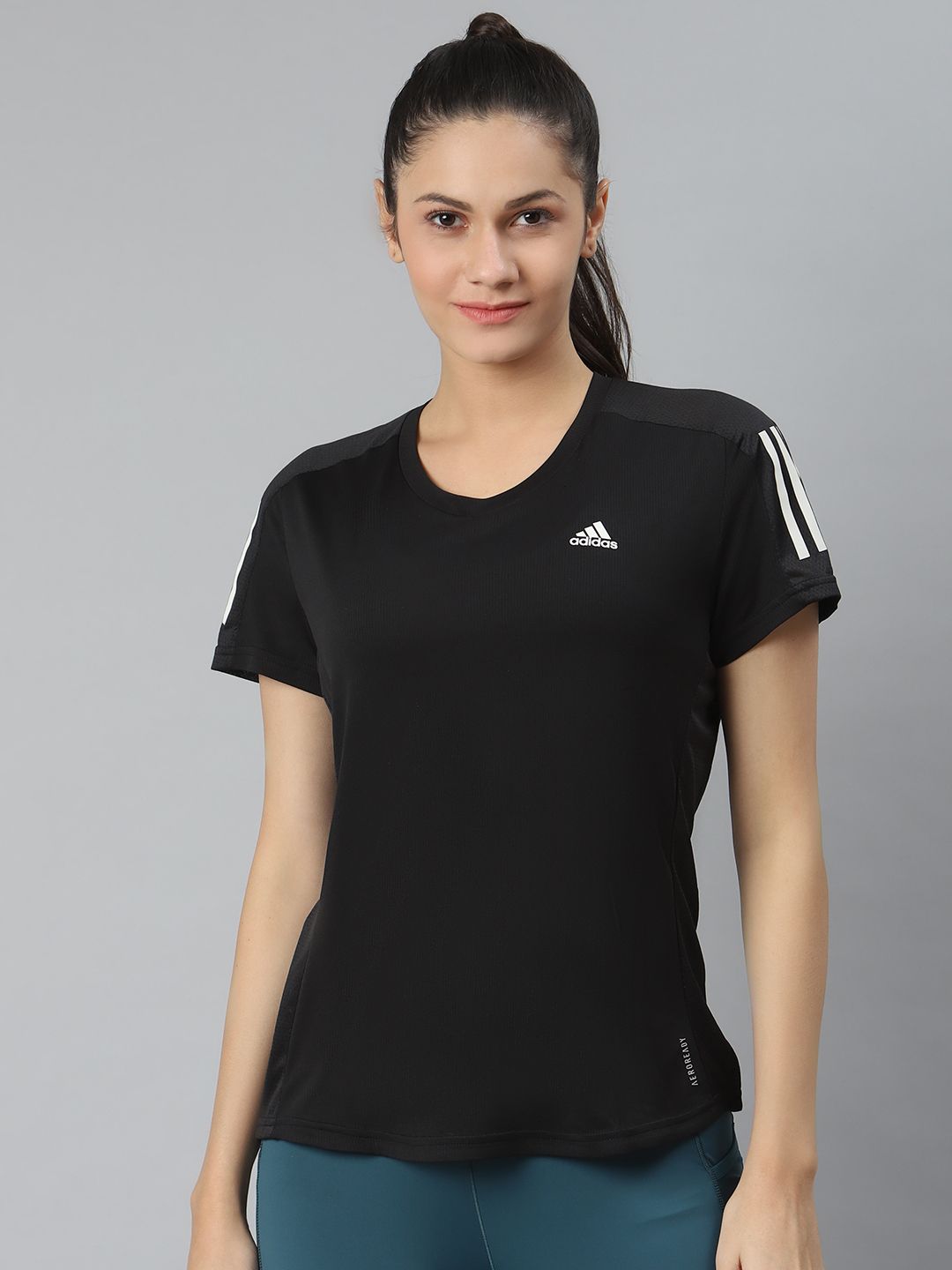 ADIDAS Women Black Own The Run Solid Round Neck Sustainable T-shirt Price in India