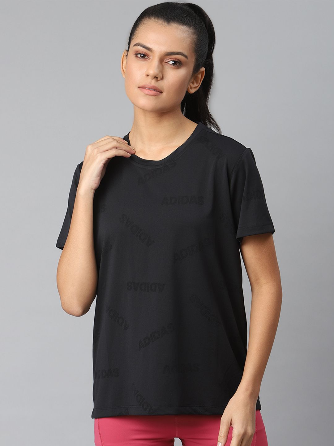 ADIDAS Women Black Training Aeroknit T-shirt Price in India