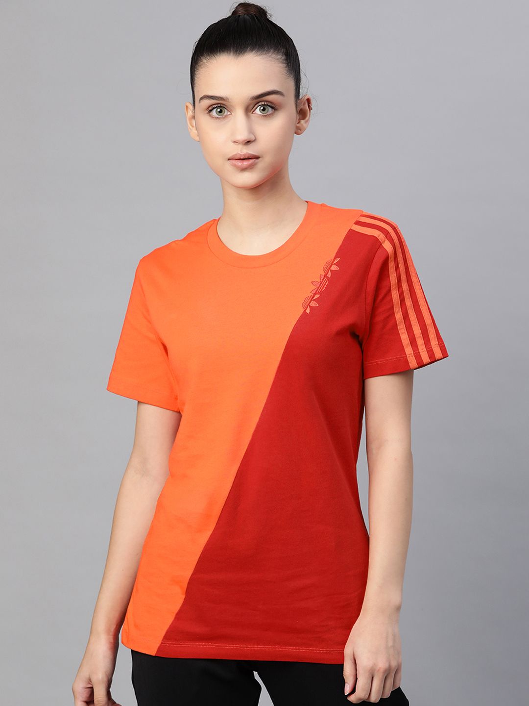 ADIDAS Originals Women Orange  Red Pure Cotton Adicolor Sliced Trefoil Regular Pure Cotton T-shirt Price in India