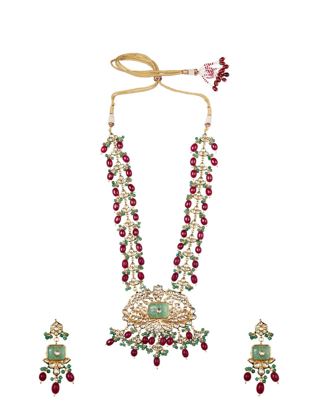 MORKANTH JEWELLERY Maroon & Gold-Toned Handcrafted Necklace with Earrings Price in India