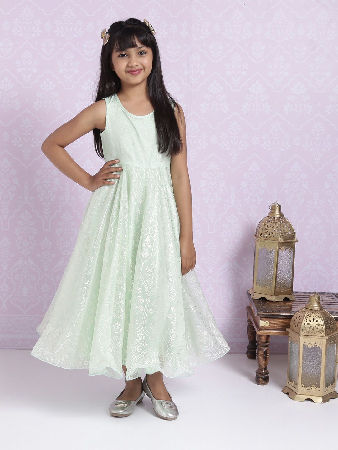 Biba Girls Ethnic MotifsPrinted A-Line Maxi Ethnic Dress