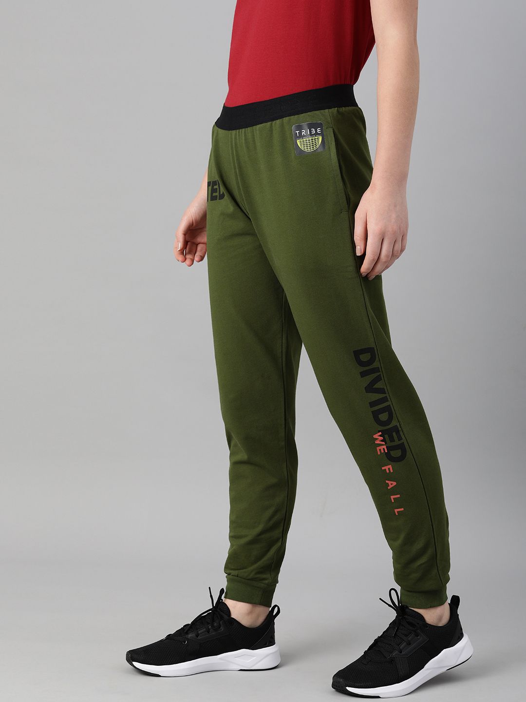 Allen Solly Tribe Women Olive Green & Black Regular Fit Printed Joggers Price in India