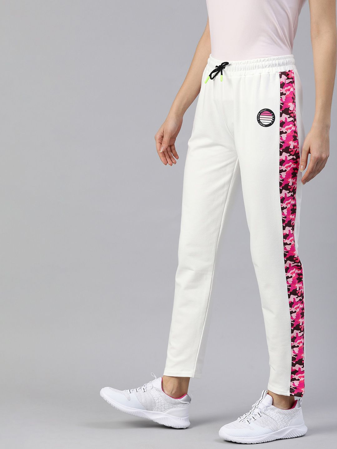 Allen Solly Tribe Women White Printed Slim-Fit Trackpants With Camouflage side detail Price in India