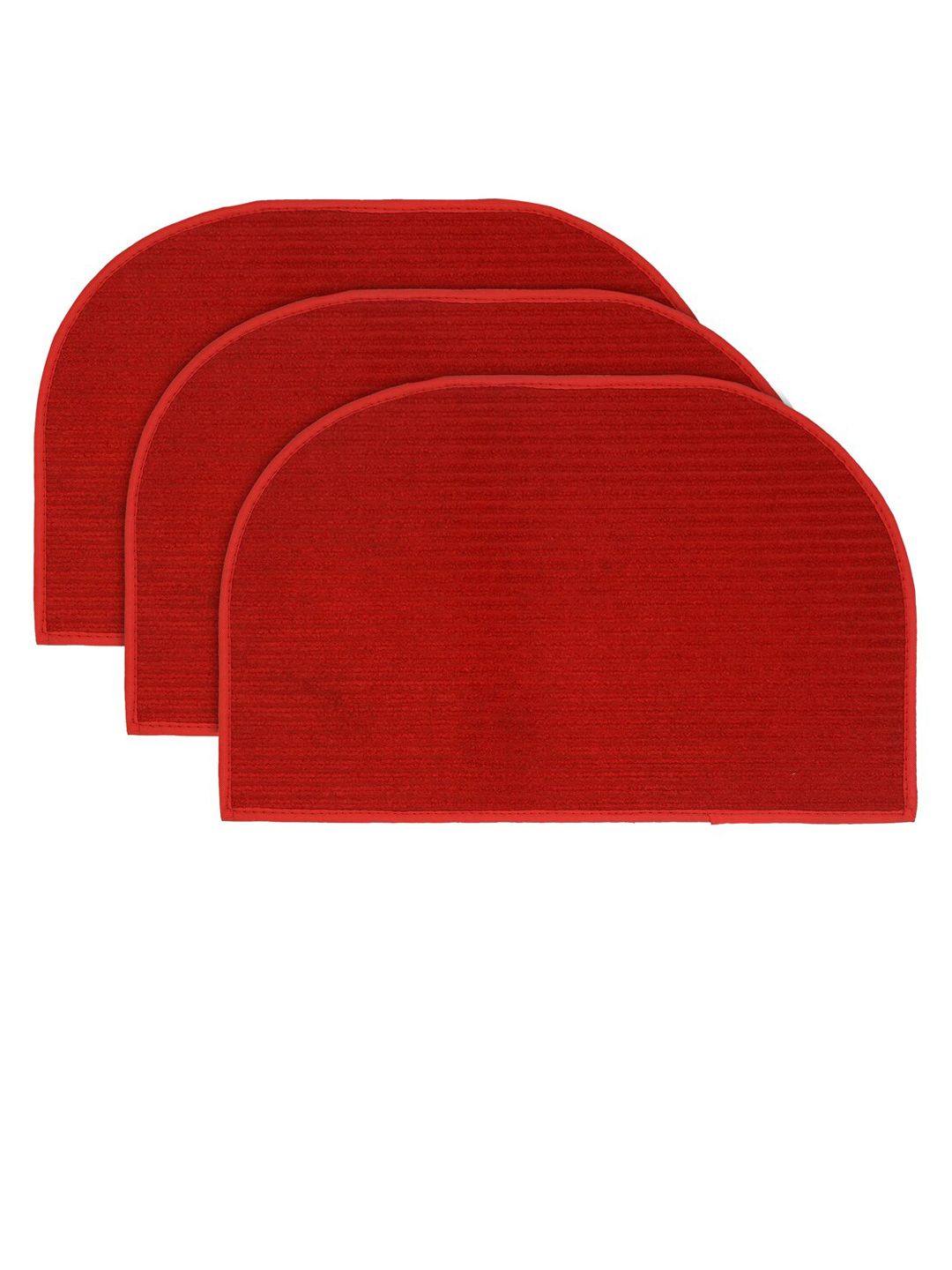 Kuber Industries Red Set Of 3 Solid D-Shaped Microfiber Anti-Skid Doormats Price in India