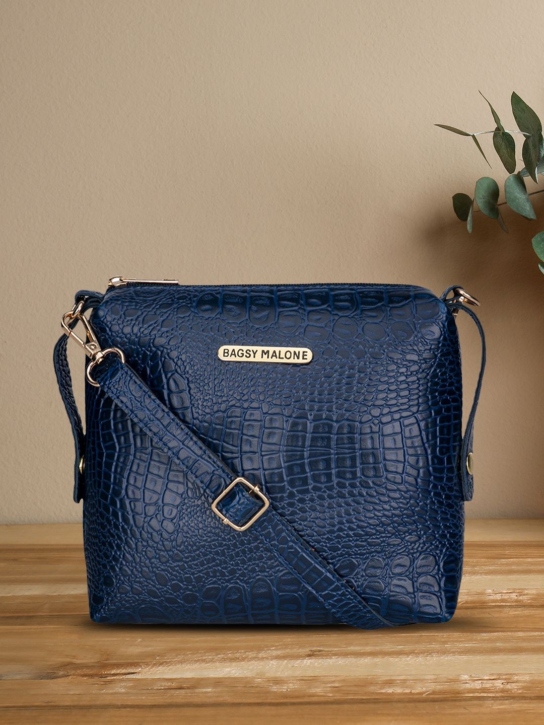 Bagsy Malone Blue Textured Sling Bag Price in India