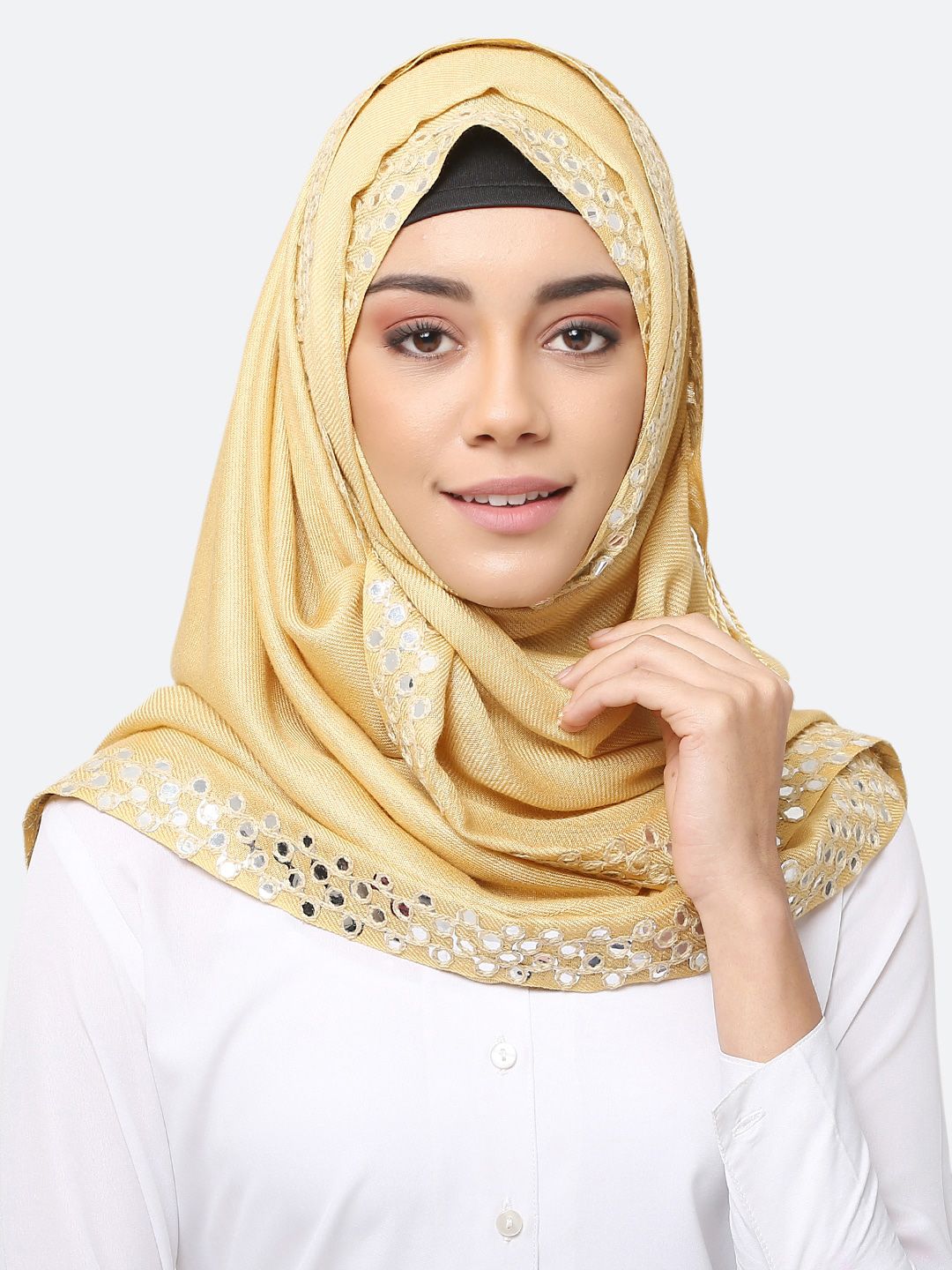 MOMIN LIBAS Women Gold-Coloured Solid Hijab Scarf Price in India