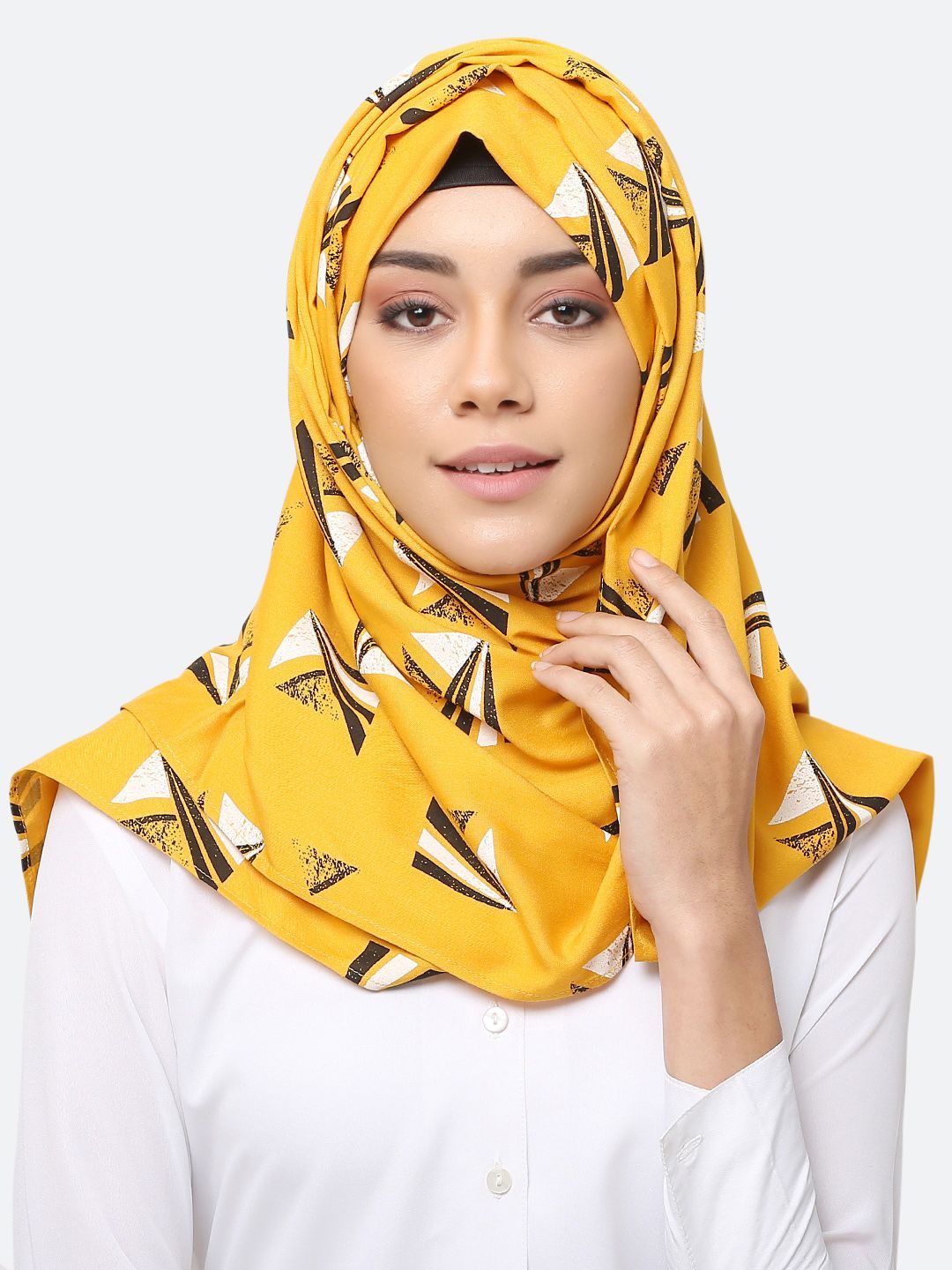 MOMIN LIBAS Women Mustard Yellow & Brown Printed Hijab Scarf Price in India