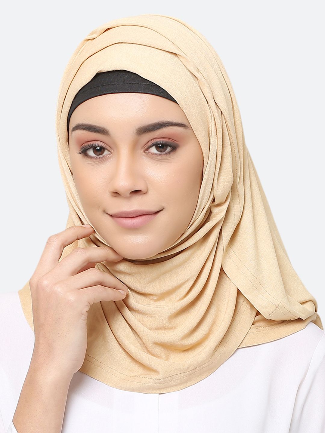 MOMIN LIBAS Women Cream-Coloured Solid Hijab Scarf Price in India