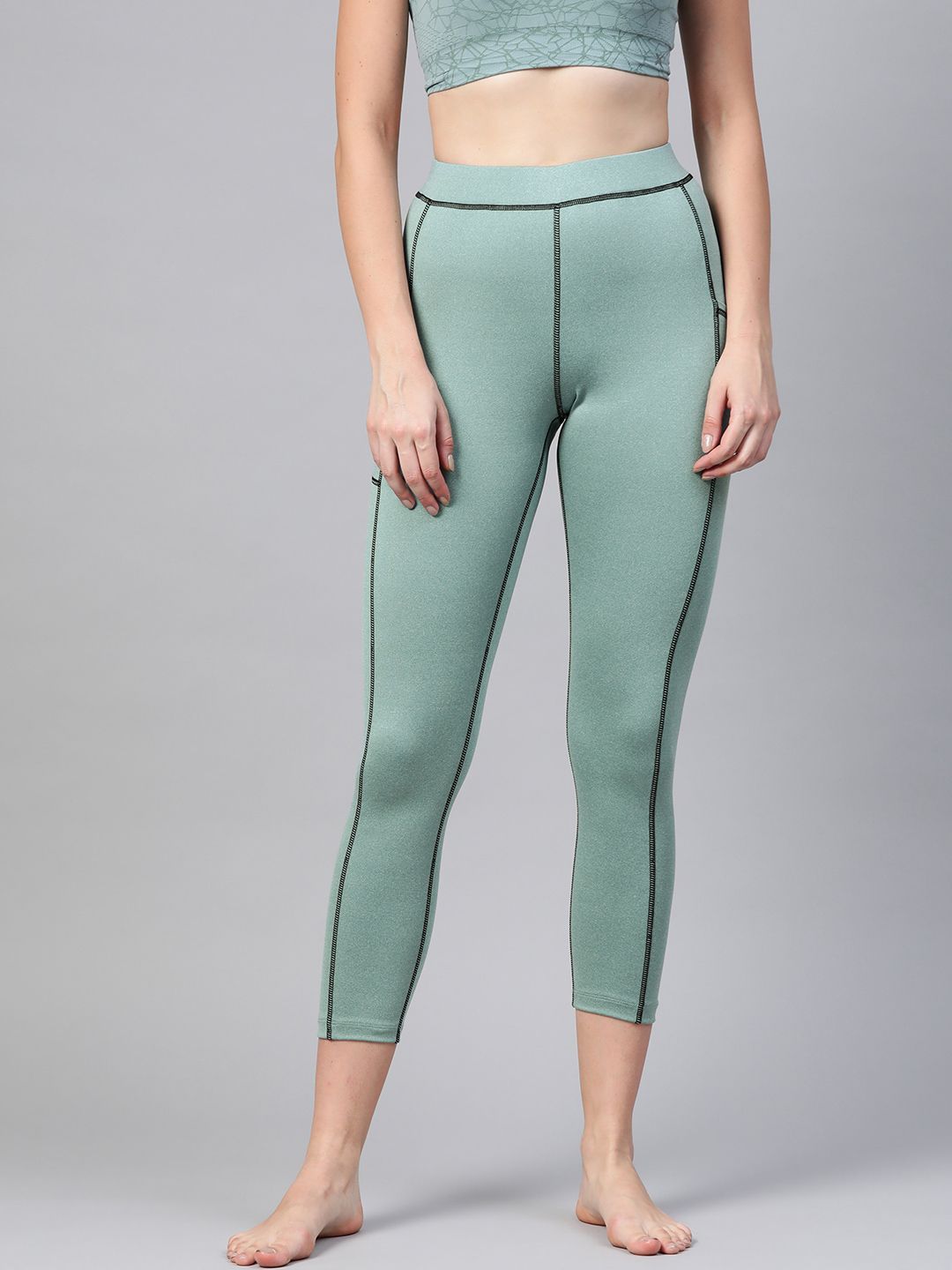 Chkokko Women Green Solid Cropped Yoga Tights Price in India