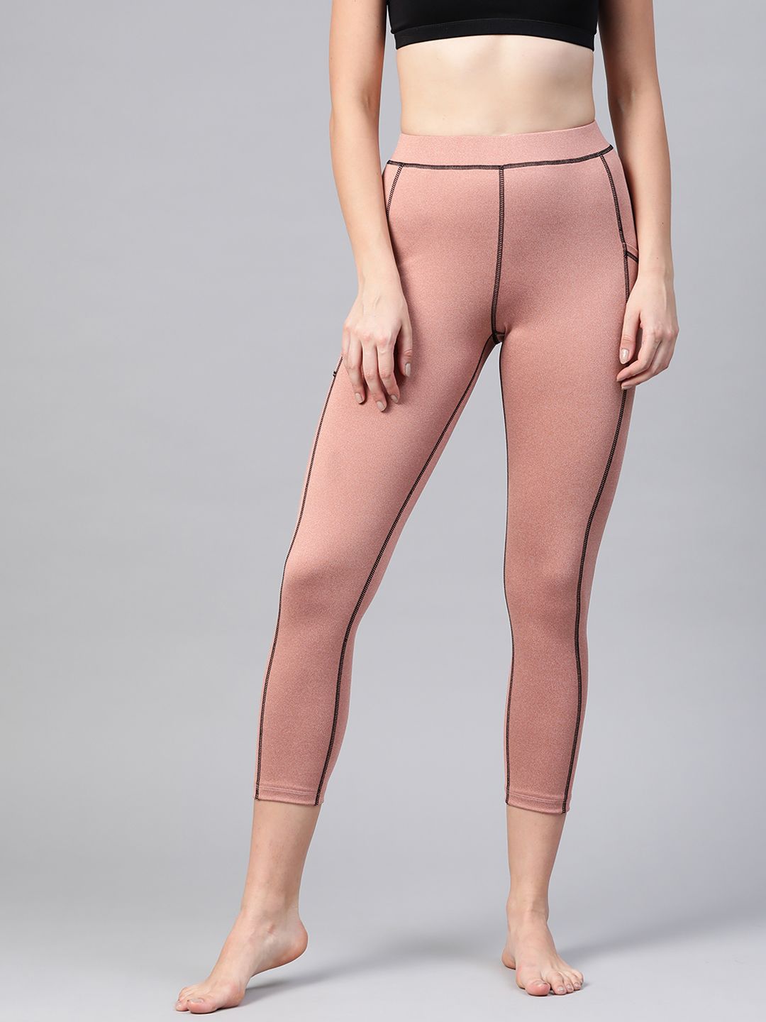 Chkokko Women Pink Solid Cropped Yoga Tights Price in India