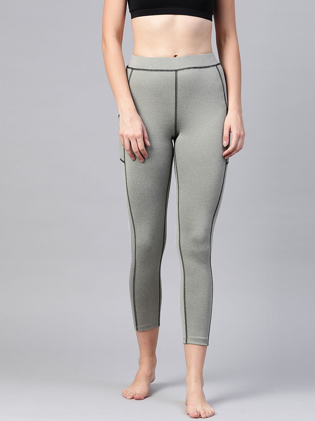 Chkokko Women Grey Melange Solid Cropped Yoga Tights Price in India