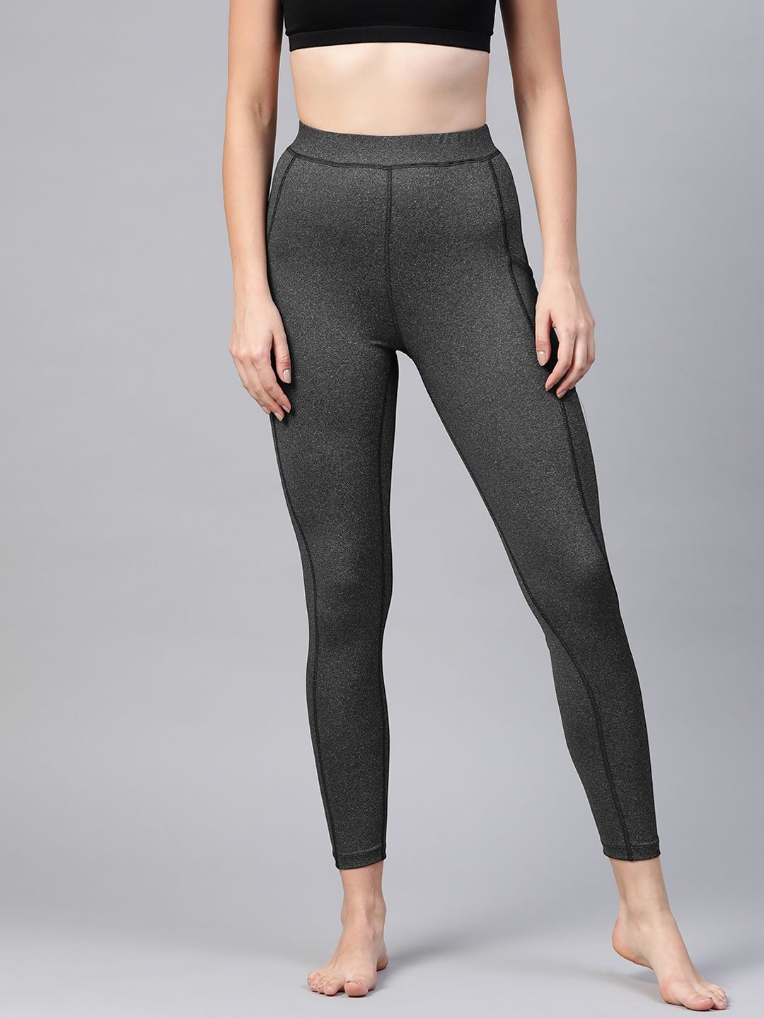 Chkokko Women Charcoal Grey Solid Cropped Yoga Tights Price in India