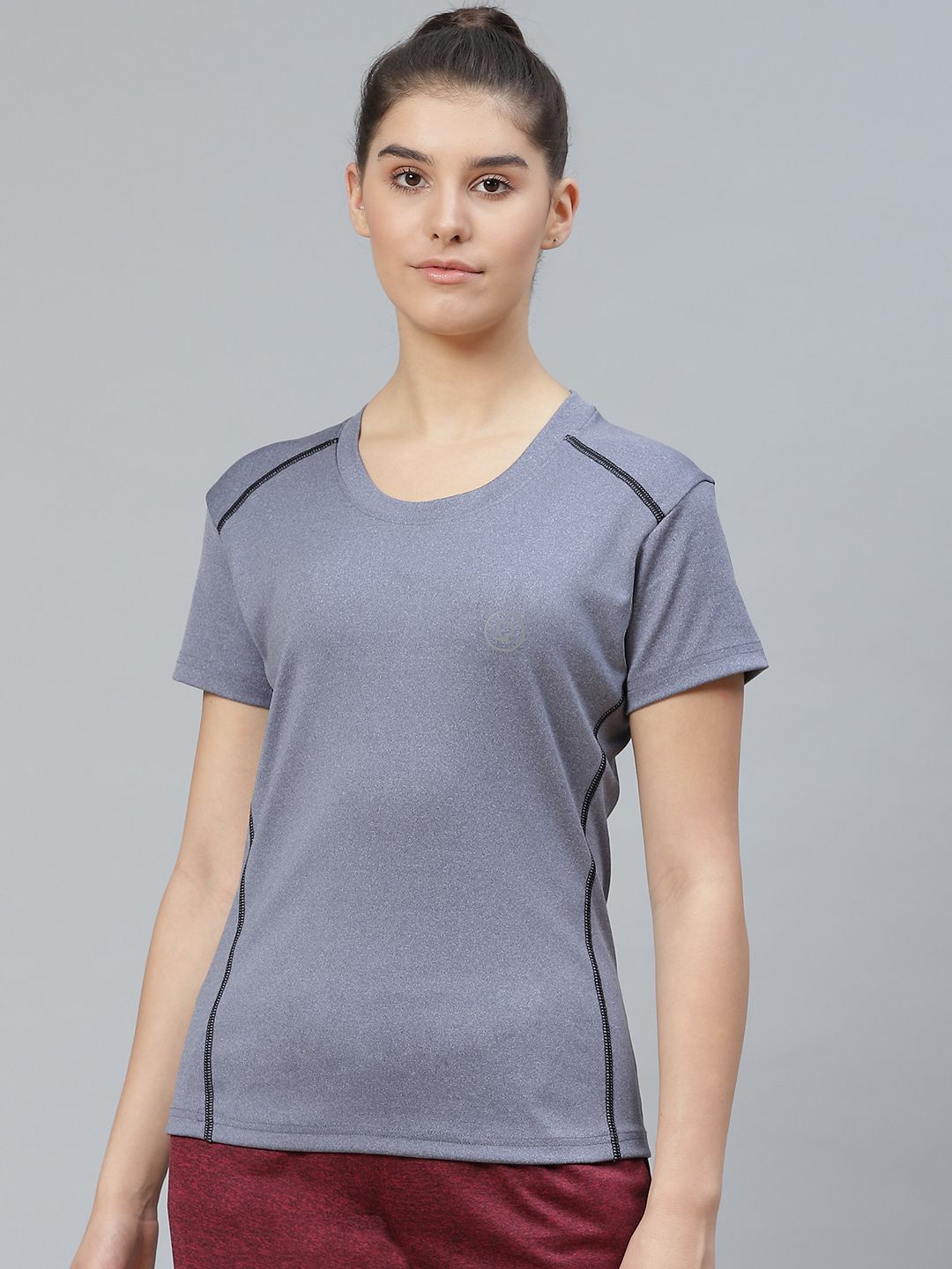 Chkokko Women Blue Solid Round Neck Active Sports T-shirt Price in India