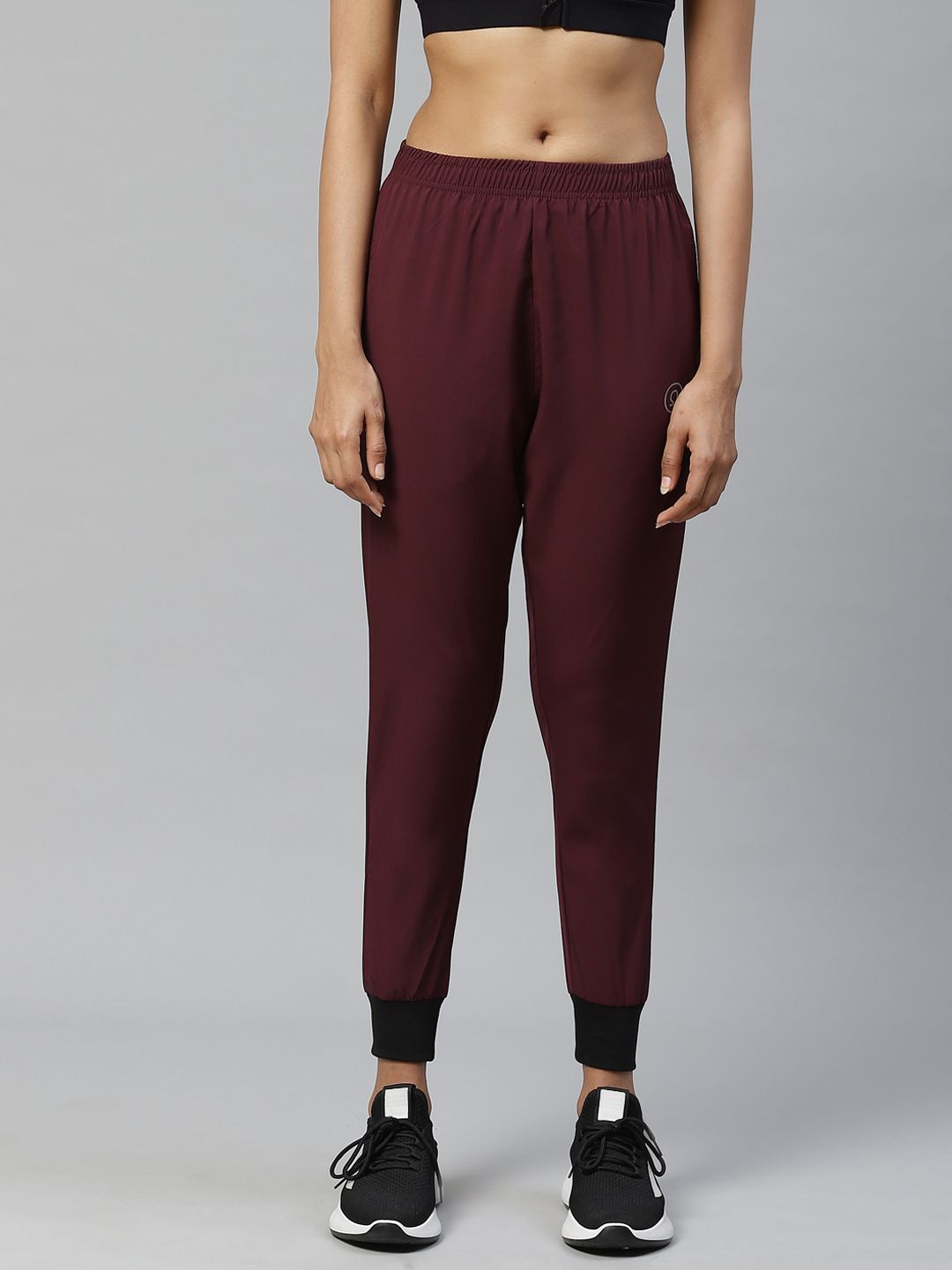 Chkokko Women Burgundy Solid Slim Fit Cropped Workout Joggers Price in India