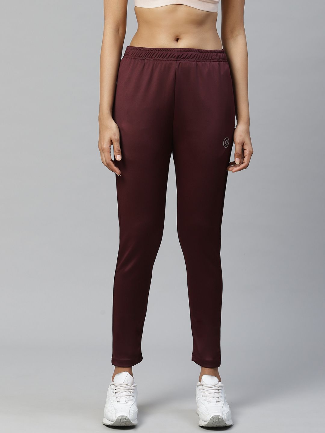 Chkokko Women Burgundy Solid Slim Fit Workout Track Pants Price in India