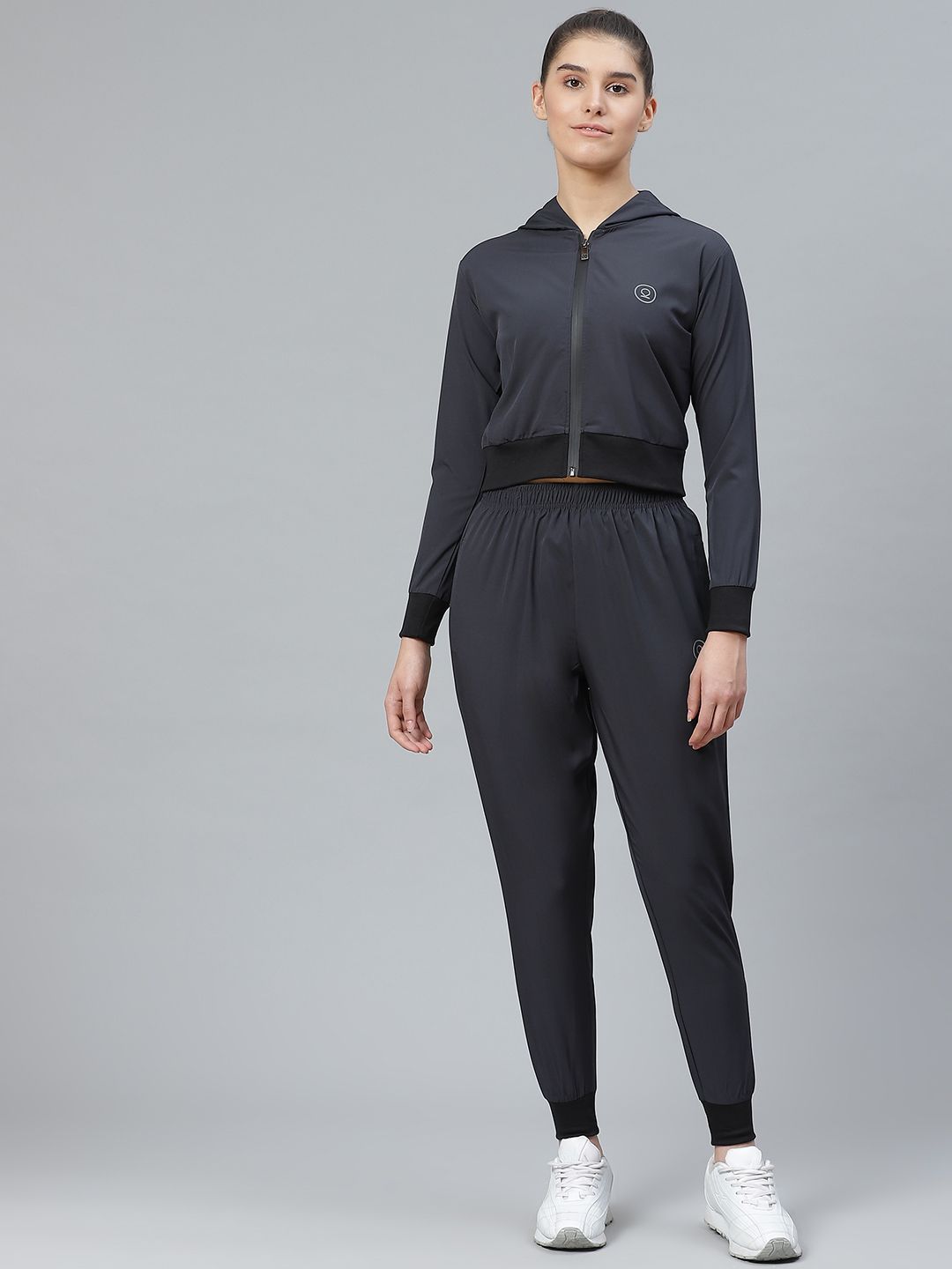 Chkokko Women Charcoal Grey Solid Training Tracksuit Price in India