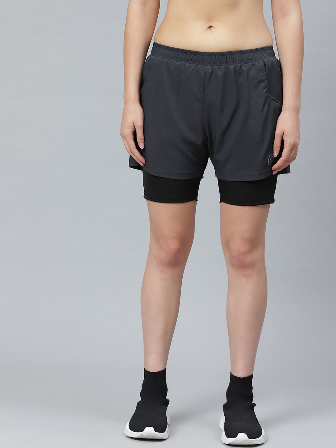 Chkokko Women Charcoal Grey Solid Running Shorts Price in India
