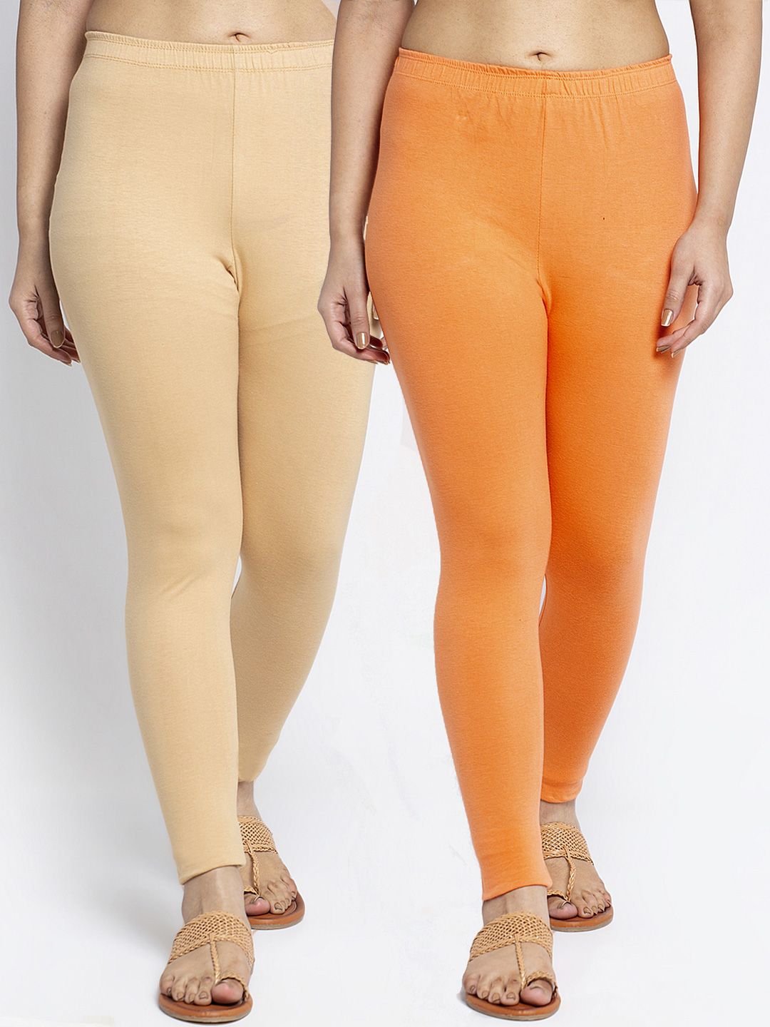 Women Pack of 2 Solid Ankle Length Leggings Price in India