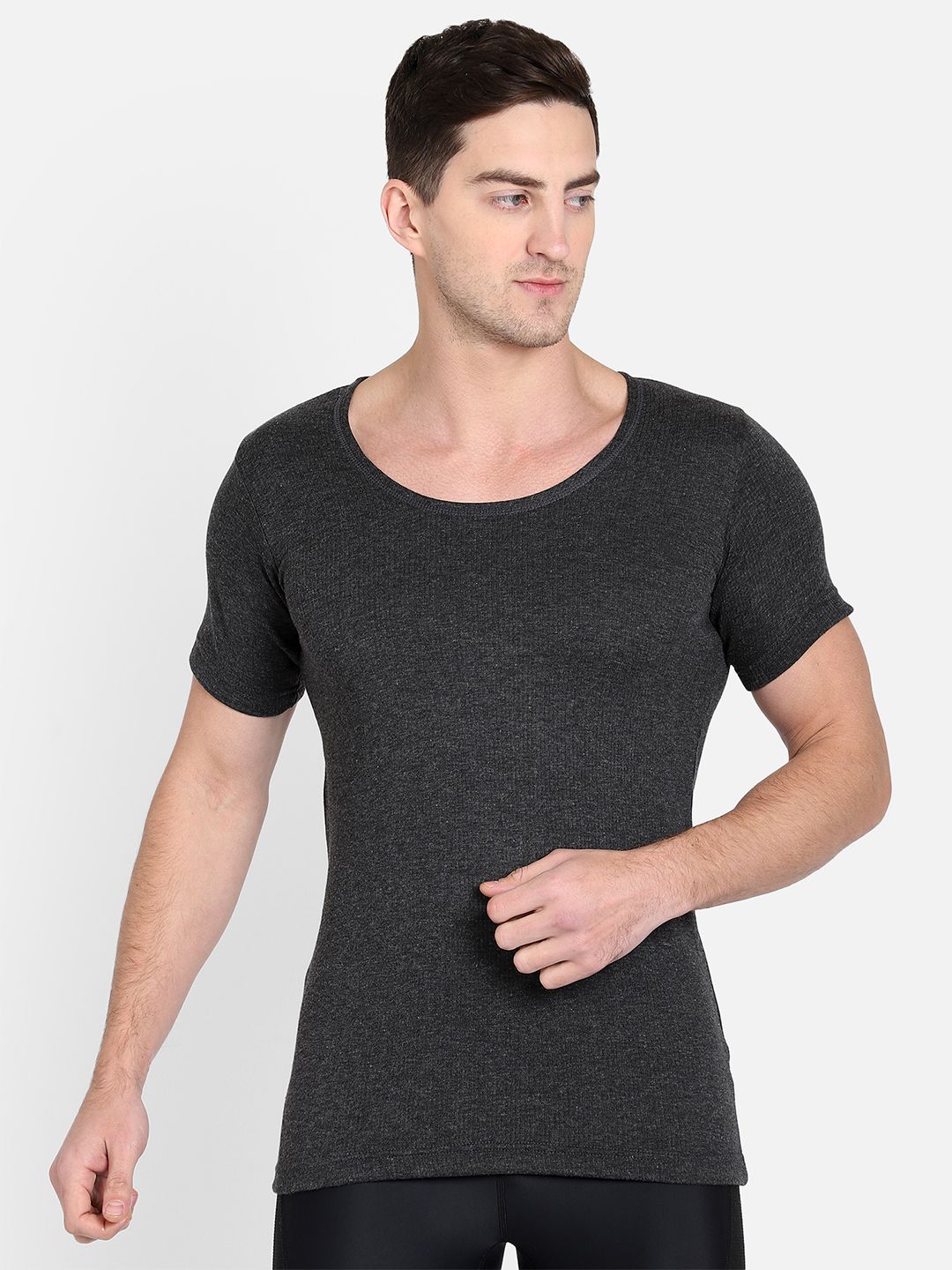 DYCA Men Charcoal Grey Solid Thermal T-shirt