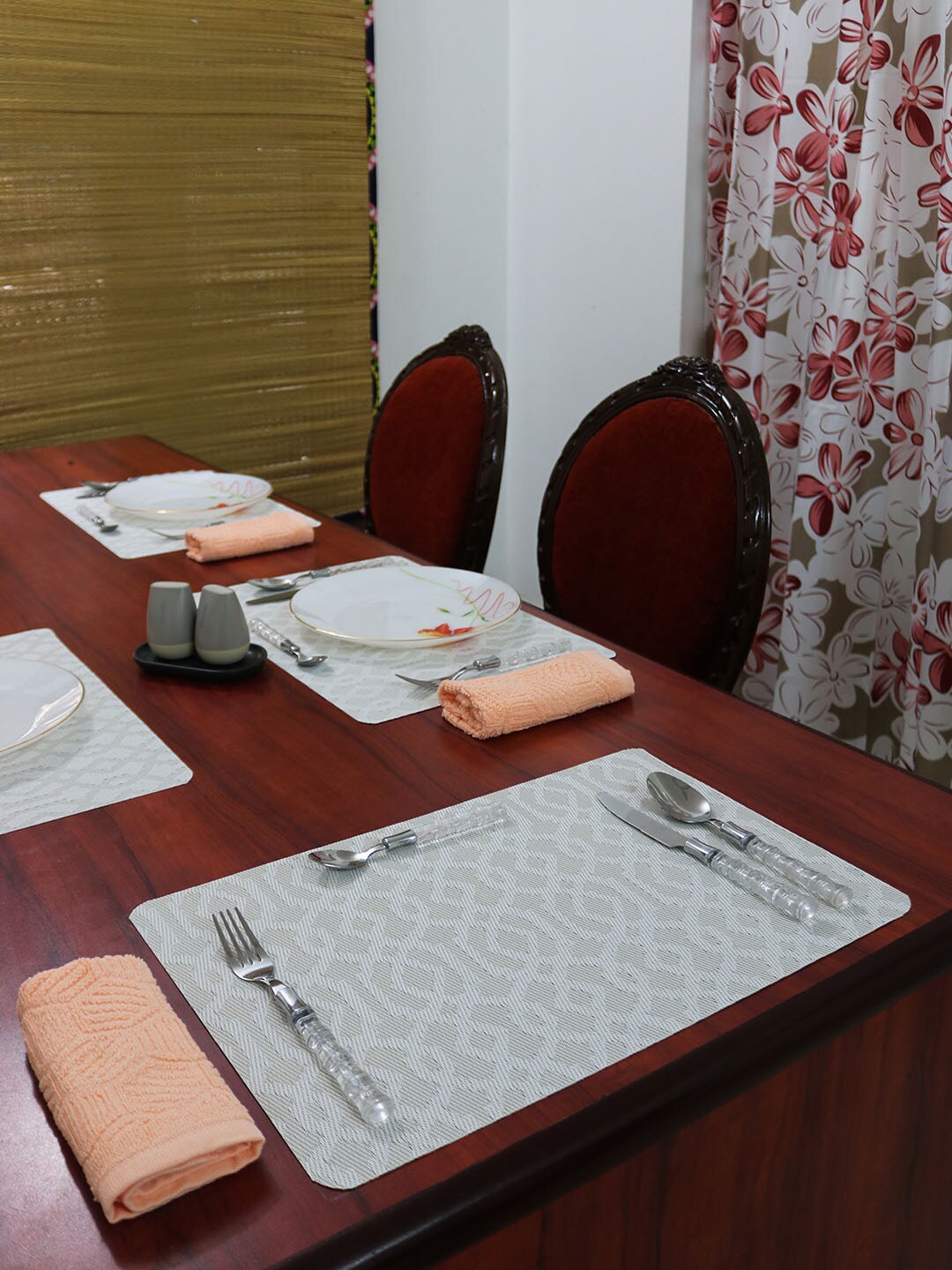 Shresmo Set of 6 White & Grey Woven-Design Table Placemats Price in India