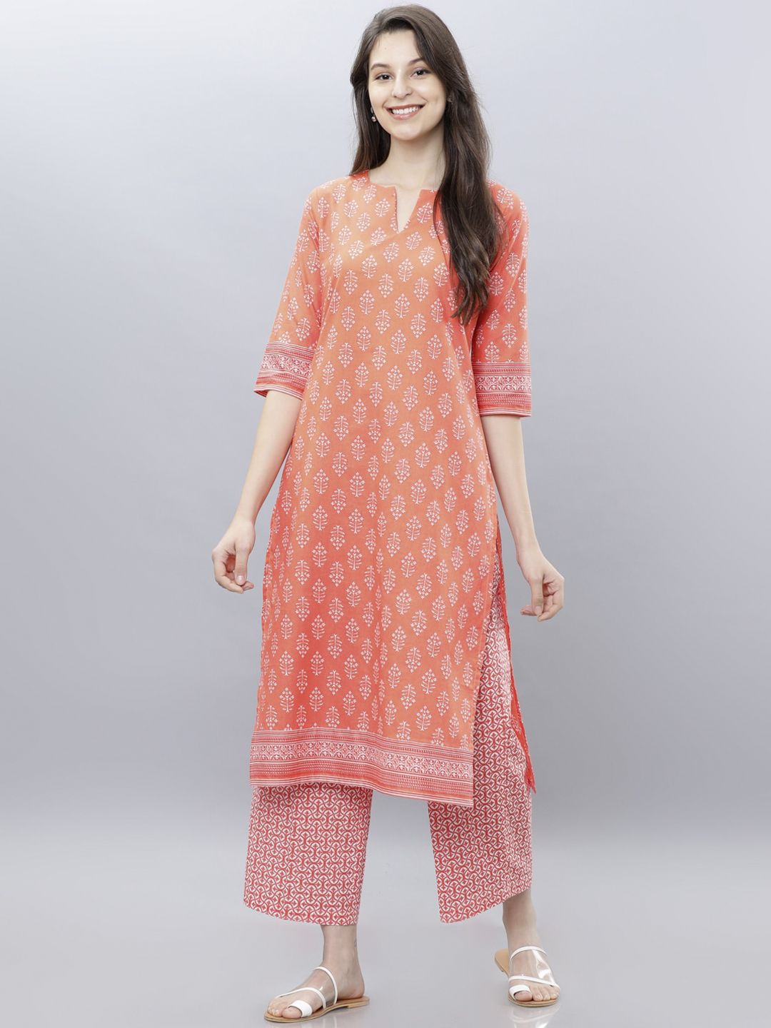 Vishudh Women Orange Printed A-Line Kurta Price in India