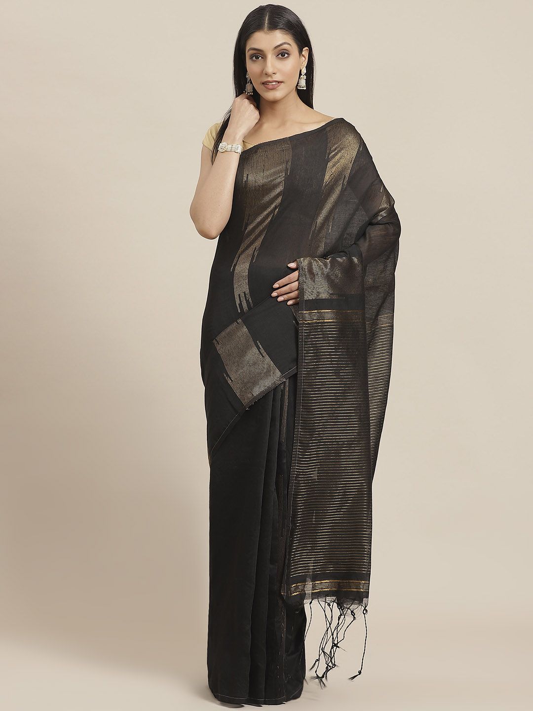 swatika Black & Golden Woven Design Murshidabad silk Handloom Saree