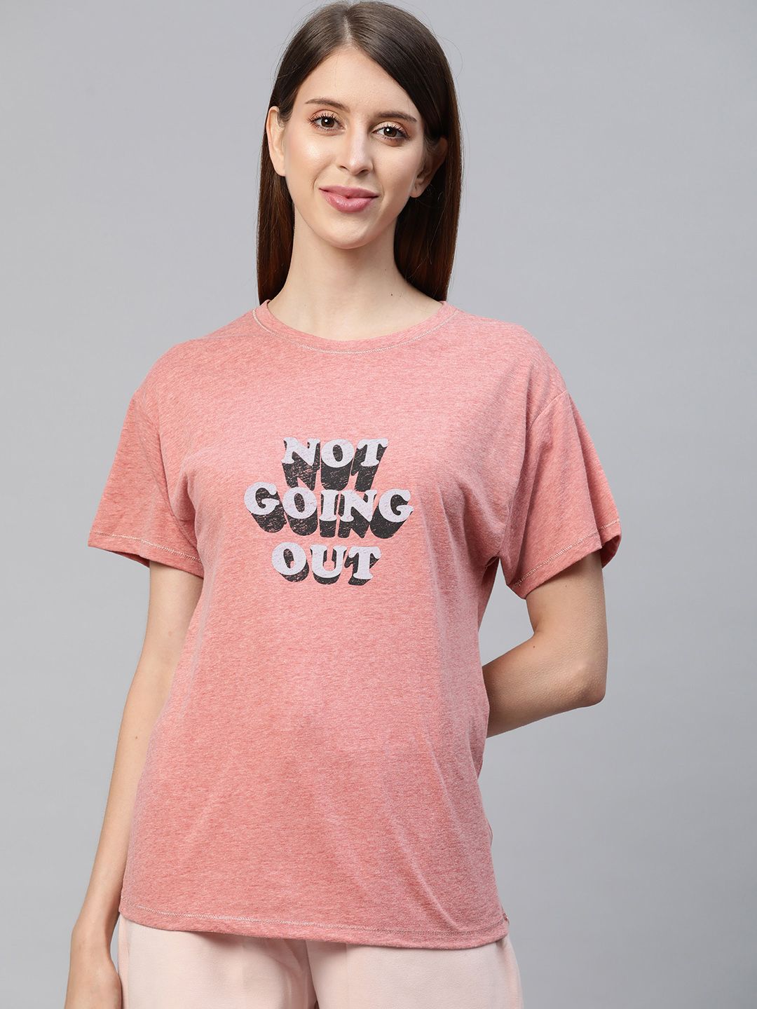 Marks & Spencer Women Pink & White Printed Lounge T-shirt Price in India