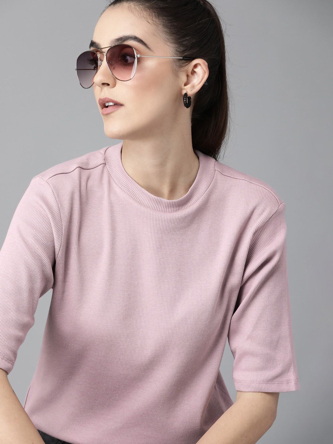 The Roadster Lifestyle Co Mauve Ribbed Top Price in India